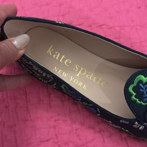 Kate Spade Women's Floral Embroidered Loafers - Black and Green, US6 - Picture 3 of 8